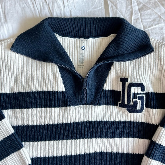Navy and White Varsity Half Zip Sweater - Picture 4 of 8